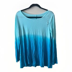 Justice Long Sleeve Top Turquoise Blue Ombre Girls Sz 20 Dip Dye Lightweight New